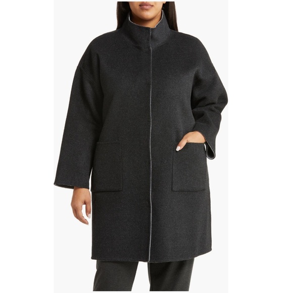Eileen Fisher reversible wool & cashmere oversized coat - Picture 3 of 7